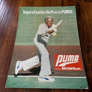 Original 1970s Pancho Segura Tennis Puma Cardboard Sign 18" X 24"